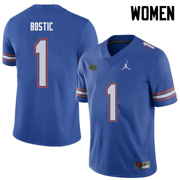 Women's NCAA Florida Gators Jonathan Bostic #1 Stitched Authentic Jordan Brand Royal College Football Jersey PVY1765ZC